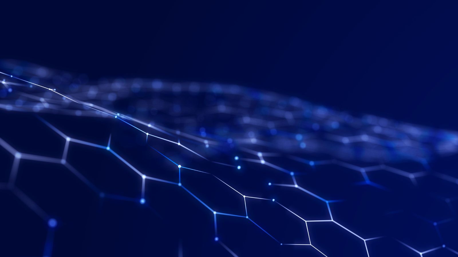 Interconnected honeycomb network pattern representing global data transfer and technology.