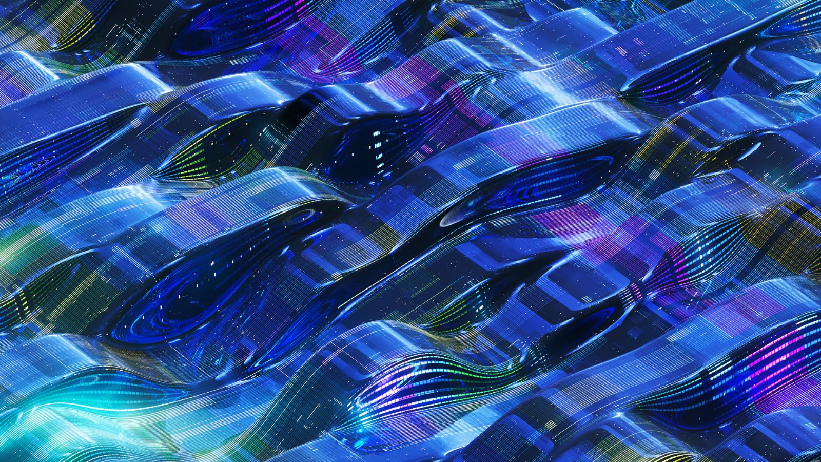 Dynamic streams of digital data flowing in multiple directions illustrating the complexity of multilingual AI data pipelines and quality evaluation workflows