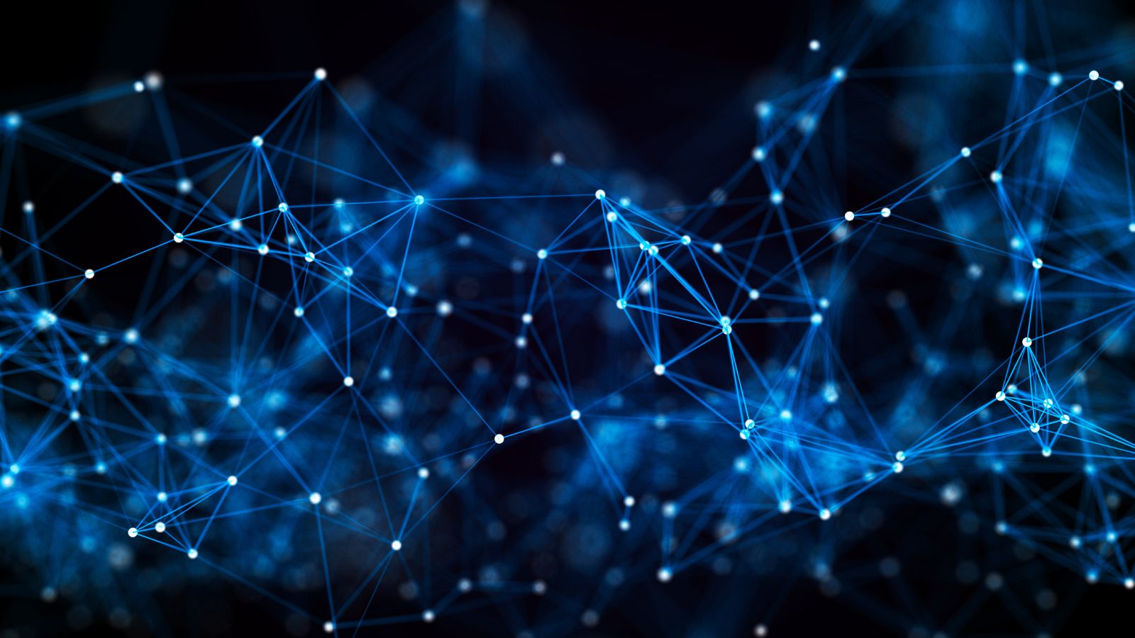 Abstract blue network of connecting dots and lines representing the complexity of massively multilingual artificial intelligence models